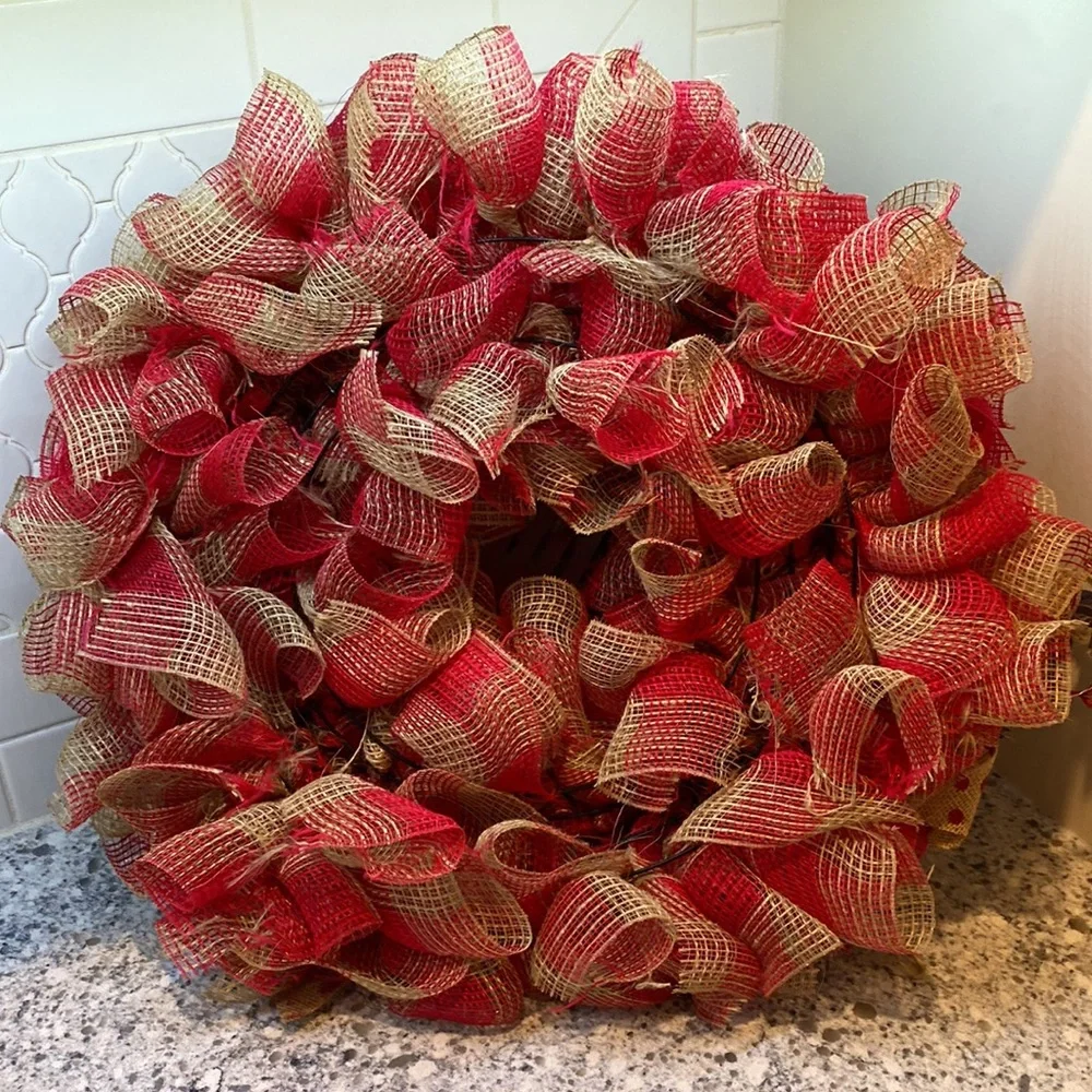 Christmas Deco Mesh Door Wreath Handmade large size Noel decor ribbon